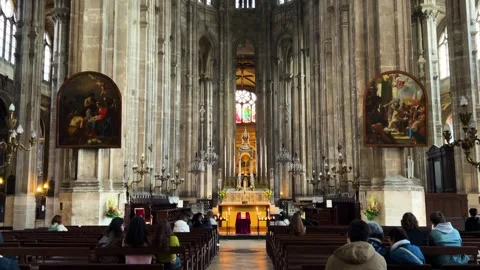 Interior decoration of the Church of St. Eustache in the Renaissance. Stock-Footage 311949447