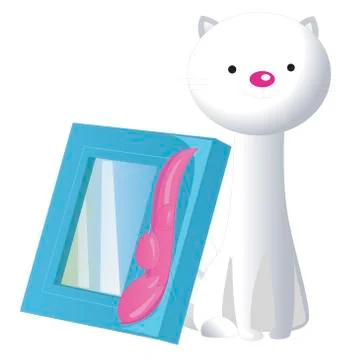 Interior decoration elements. Cartoon statuette cat and frame for photo. Stock Illustration