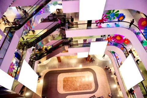 Interior decoration with empty LED display in Central World Department Store 스톡 사진