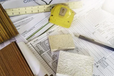 Interior decoration materials and building construction drawings,Real estat.. Stock Photos