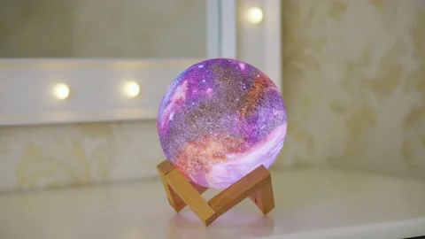 Interior decoration spherical flashlight lamp galaxy switches with neon light Stock Footage 153599200
