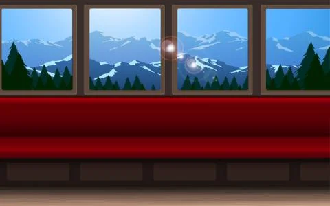 Interior decoration of train on the forest and mountain background Stock Illustration