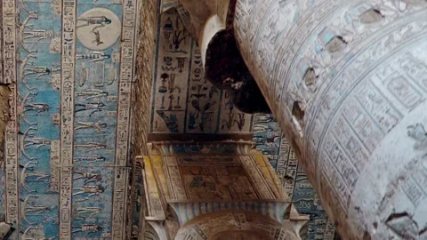 Interior of Dendera temple or Temple of Hathor. Egypt. Dendera, Denderah, is a Stock Footage 303413421