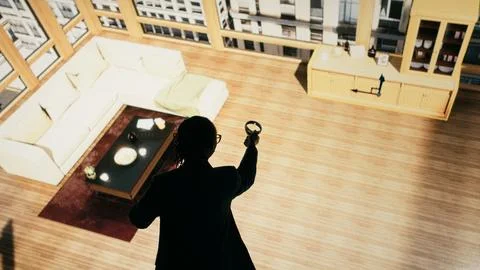Interior design, 3D modeling program and architectural designer moving assets Stock Photos