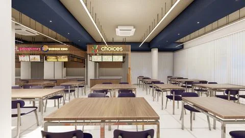 Interior Design 3d rendering visualization of a food court Stock Illustration