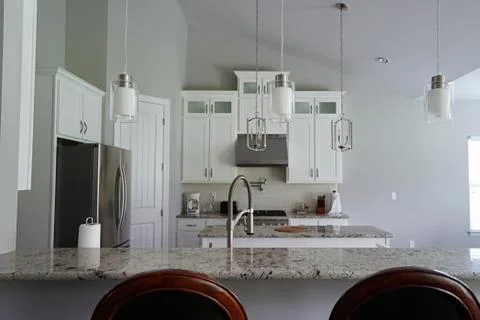 Interior design and kitchen architecture decorated with white wooden furniture Stock Photos
