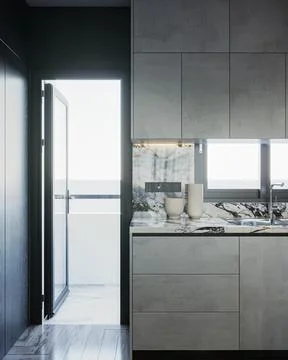 Interior Design and Wall decor ideas for a open kitchen with modern and luxu Illustrazione stock