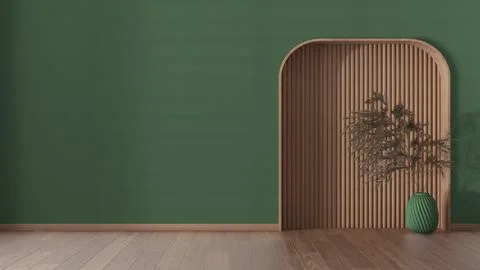 Interior design background concept idea in green tones. Empty living room wit Stock Illustration