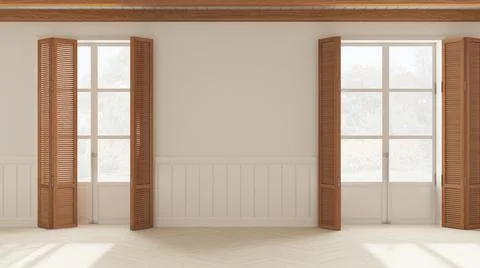 Interior design background, empty room in white tones with parquet floor and  Stock Illustration