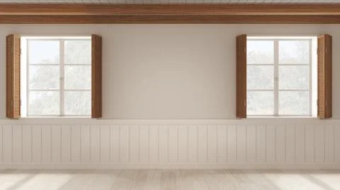 Interior design background, empty room in white tones with parquet floor and  Stock Illustration