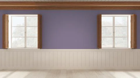 Interior design background, empty room in white and purple tones with parquet Stock Illustration