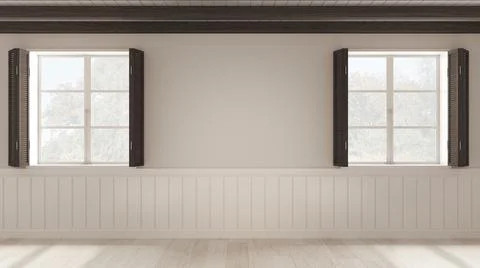 Interior design background, empty room in white and dark tones with parquet f Stock Illustration