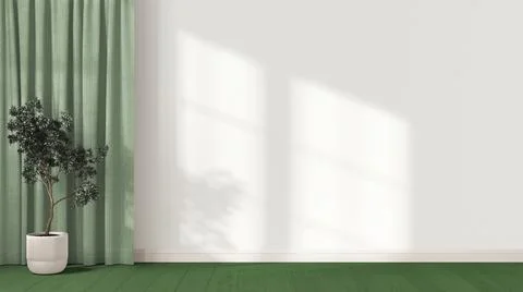Interior design background in white and green tones with copy space. Empty wa Stock Illustration