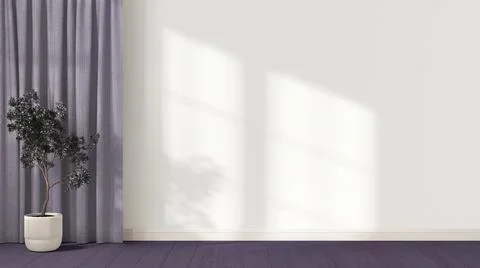Interior design background in white and purple tones with copy space. Empty w Stock Illustration