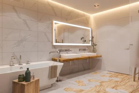Interior design of a bathroom, 3d illustration in a Scandinavian style Illustrazione stock