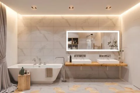 Interior design of a bathroom, 3d illustration in a Scandinavian s Stock Illustration