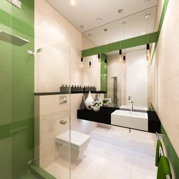 Interior design of the bathroom in a modern architectural style Stock Photos