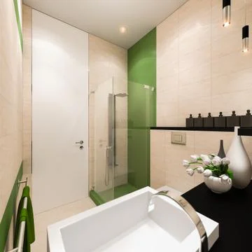 Interior design of the bathroom in a modern architectural style Stock Photos