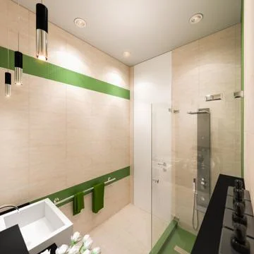 Interior design of the bathroom in a modern architectural style Stock Photos