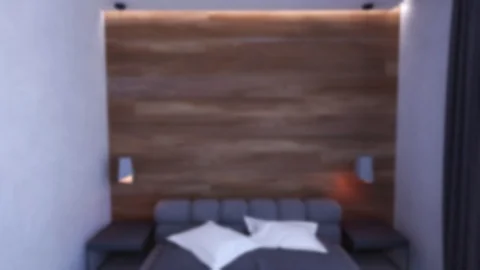 Interior Design bedroom blurred loft, modern Stock Footage 124809383