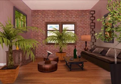 Interior design with brick wall Stock Illustration