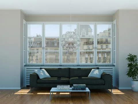 Interior design bright room with sofa Illustrazione stock