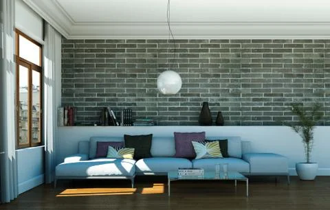 Interior design bright room with sofa Illustrazione stock