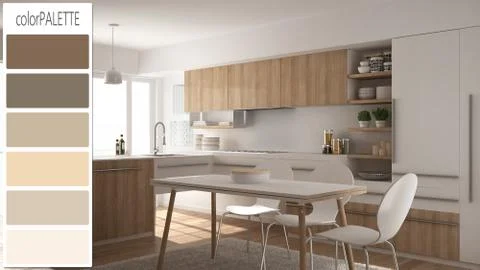 Interior design concept, architect designer, modern wooden kitchen draft with Illustrazione stock