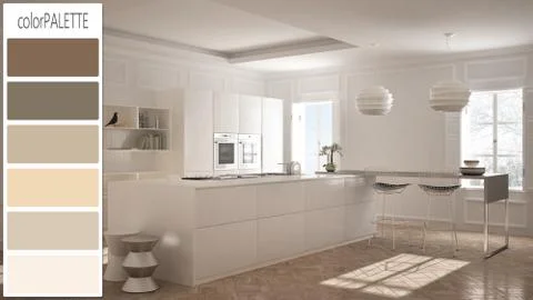 Interior design concept, architect designer, contemporary white kitchen draft Stock Illustration