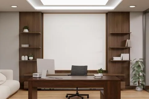The interior design of a contemporary luxurious private CEO office features.. Stock Photos
