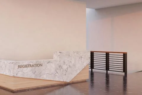 The interior design of a contemporary registration lobby features a modern re Ilustración de archivo