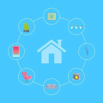 Interior Design Decor Elements around House Icon Stock Illustration