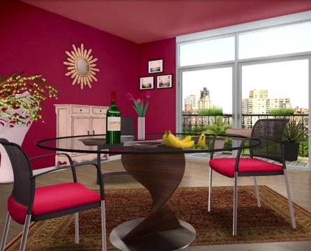 Interior design in deep pink Stock Illustration