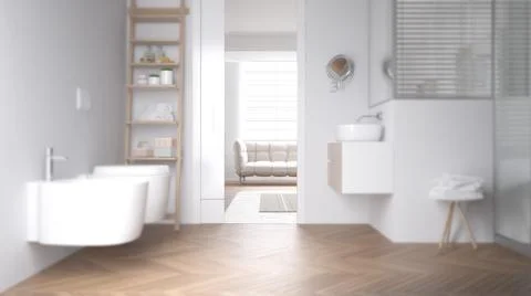 Interior design depth of field, bathroom with shelves, bottles and bath acces Stock-Illustration