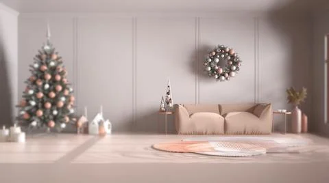 Interior design depth of field, classic set: Christmas decorated living room, Stock-Illustration