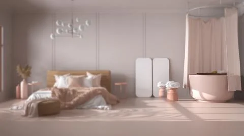 Interior design depth of field, classic background with copy space: empty bed Stock Illustration