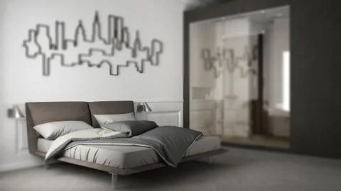Interior design depth of field, contemporary one-room apartment, bedroom with Stock-Illustration