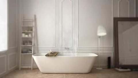 Interior design depth of field, contemporary scandinavian bathroom, white and Stock-Illustration