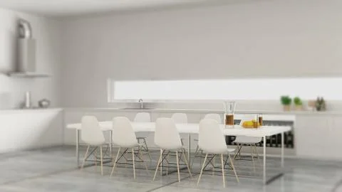 Interior design depth of field, contemporary minimalistic white kitchen with  Stock Illustration