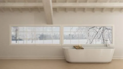 Interior design depth of field, contemporary scandinavian white bathroom, lof Stock-Illustration