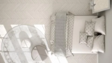 Interior design depth of field, contemporary classic bedroom, minimalistic sc Stock-Illustration