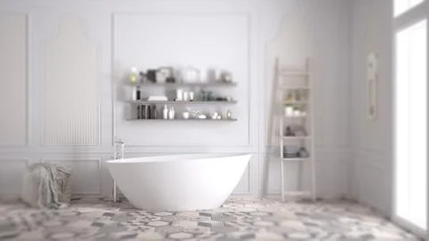 Interior design depth of field, contemporary scandinavian bathroom, classic w Stock-Illustration