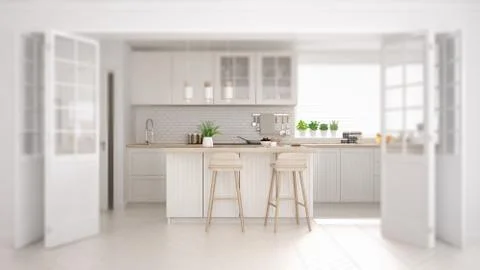 Interior design depth of field, contemporary scandinavian classic kitchen wit Stock-Illustration