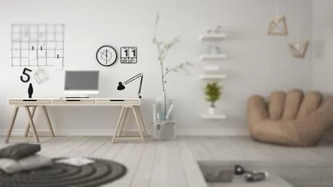 Interior design depth of field, contemporary residential multifunctional room Illustrazione stock