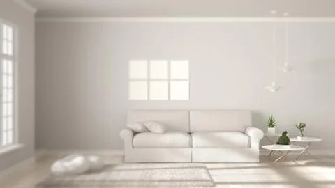 Interior design depth of field, contemporary minimalist simple clear living,  Stock-Illustration