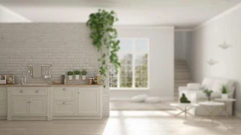 Interior design depth of field, contemporary scandinavian white minimalist li Stock-Illustration