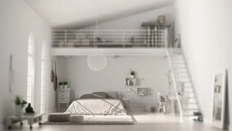 Interior design depth of field, contemporary scandinavian white minimalist lo Stock-Illustration