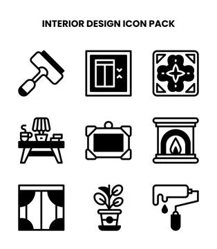 Interior Design DuoTone Bundle Icons Pack Stock Illustration
