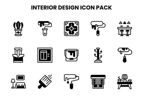 Interior Design DuoTone Set Icons Pack Stock Illustration