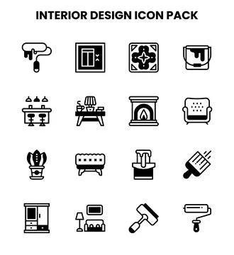 Interior Design DuoTone Set Icons Pack Illustrazione stock